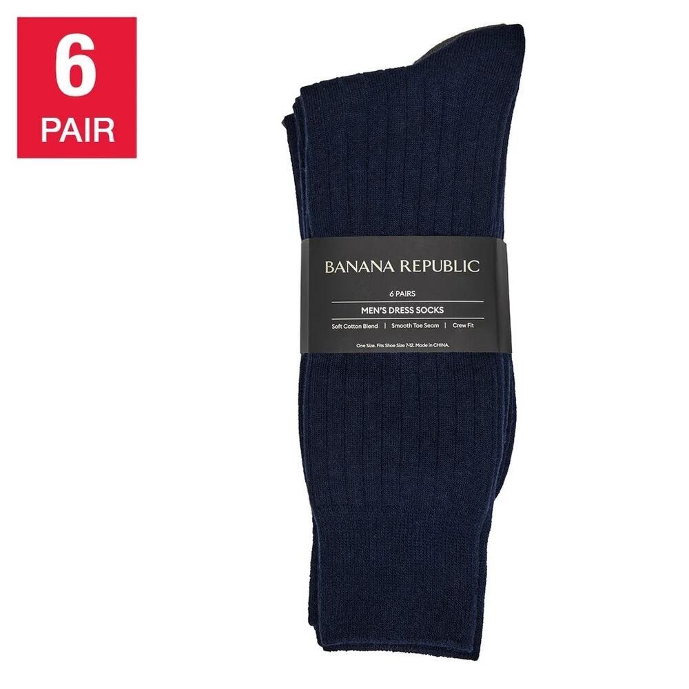 NWT Men's Banana Republic Dress Socks, Black, 6-pair, Shoe Size 7-12